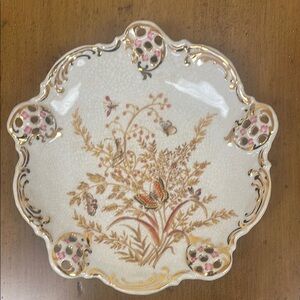 Floral Decorative Plate with butterfly and Gold Accents